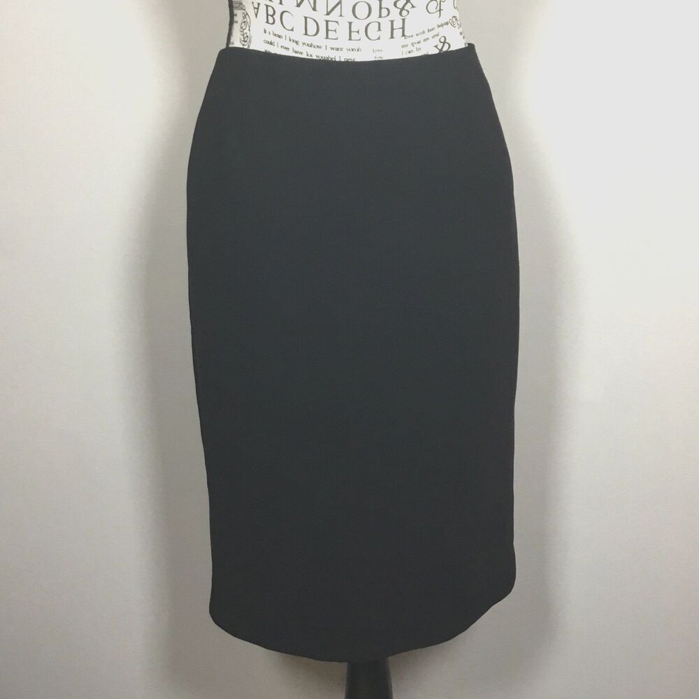 Plain black pencil skirt back slit invisible zipper minimalist waist 29" sz 2/XS